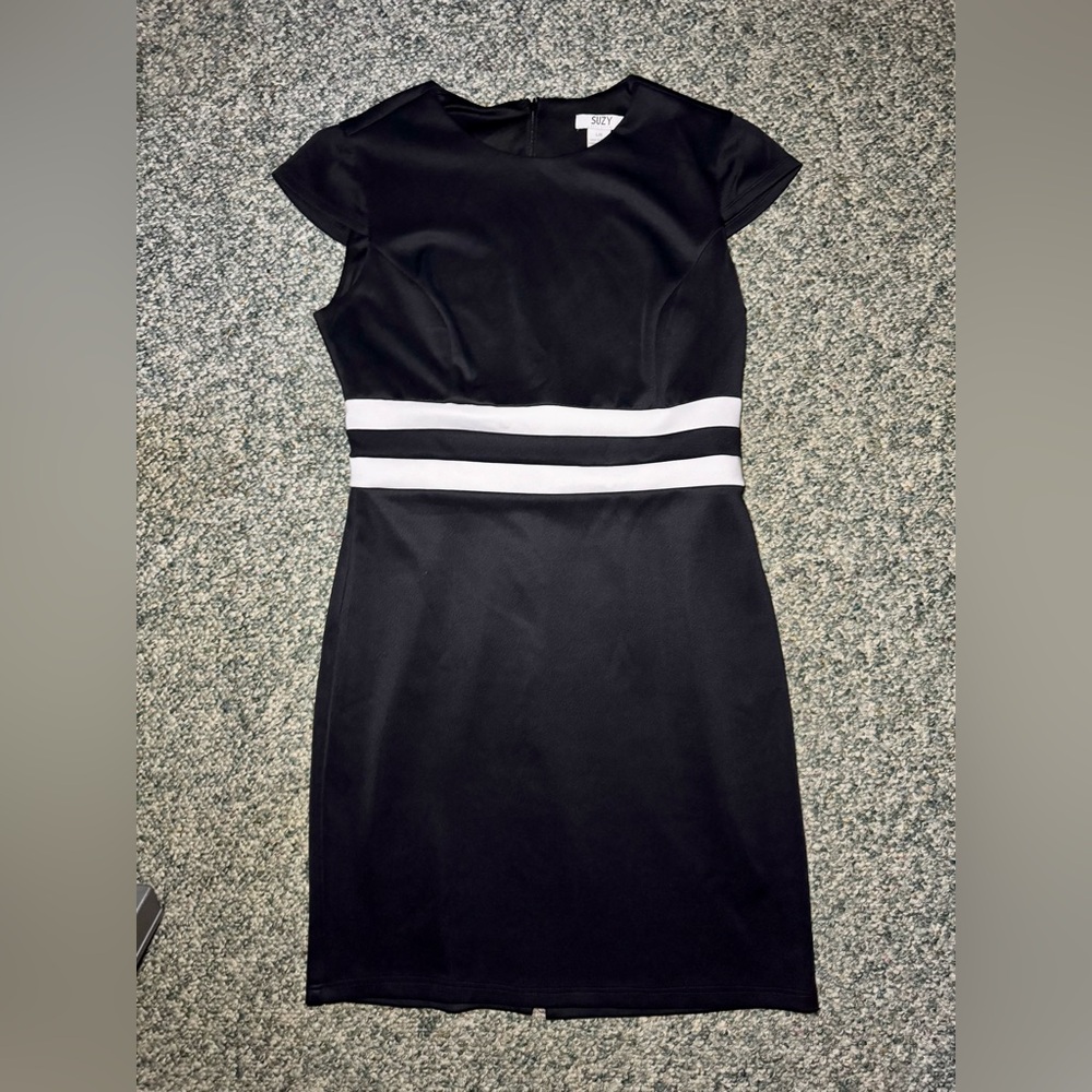 Calvin Klein Black Midi Dress with White Accents